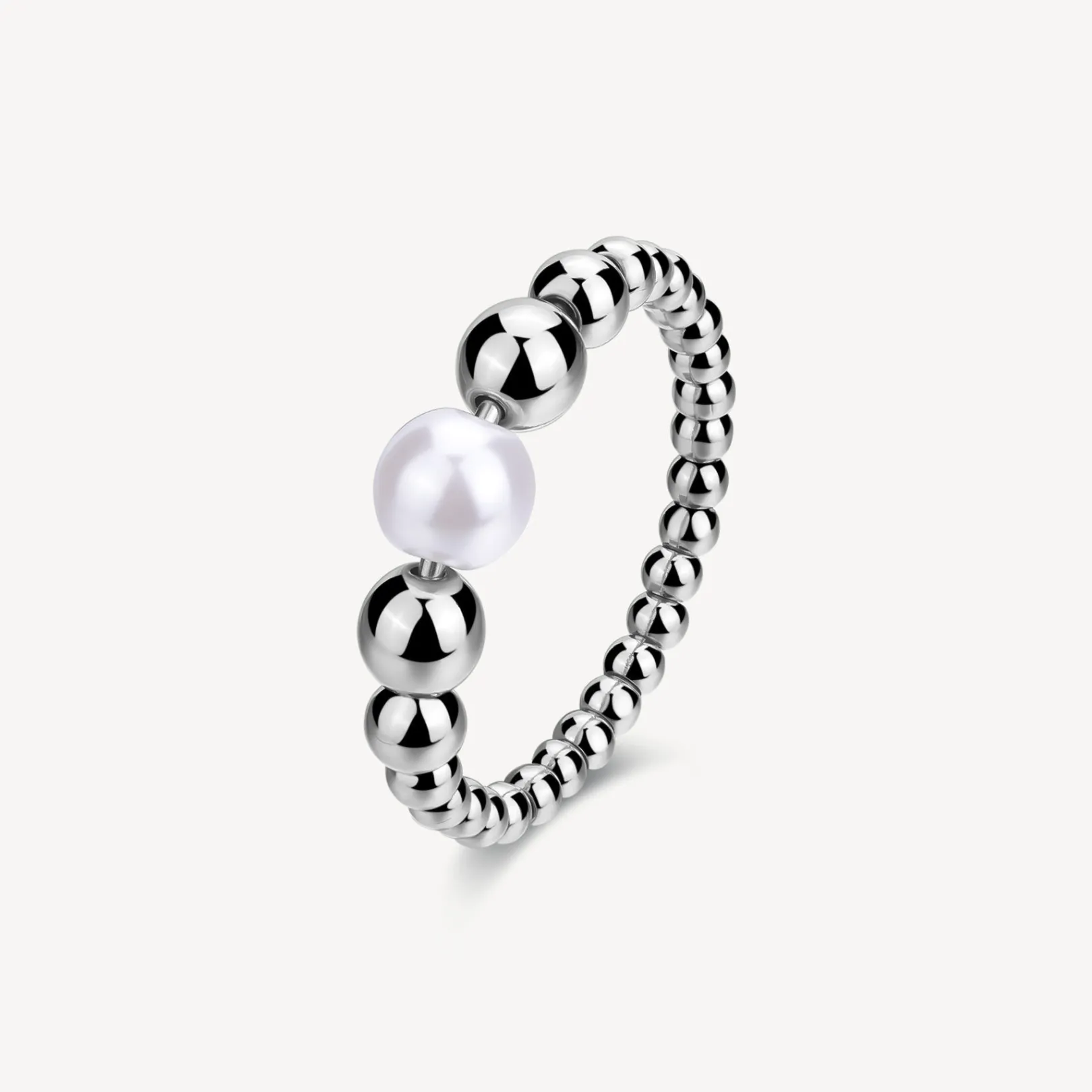 anello_a_sfera_in_acciaio_0.webp Sale Anello A Sfera In Acciaio E Perle Di Conchiglia Perfect | BPC34 Donna Gioielli Moda Donna