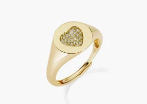 Best Anello Chevalier Regolabile Dorato Con Cuore Zirconato | RCHHGBZ1 Donna Gioielli Moda Donna
