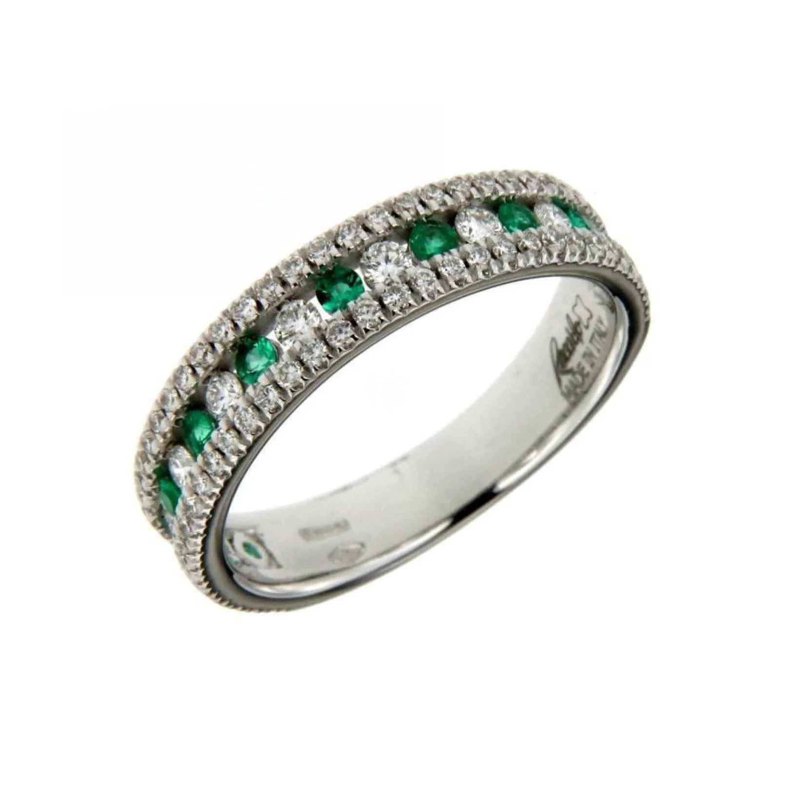 anello_fedina_in_oro_bian_0-3.webp Sale Anello Fedina In Oro Bianco Diamanti E Smeraldi Gioielli Decò | R10MZ845/SM-14 Donna Gioielli Donna