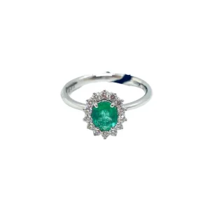 New Anello In Oro Bianco Con Smeraldo E Brillantini | R79CC048/SM075-14 Donna Gioielli Donna