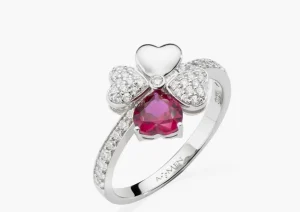 Sale Anello Quadricuore Rodio Con Zirconi Bianchi E Rubino |  RQUBR Donna Gioielli Moda Donna