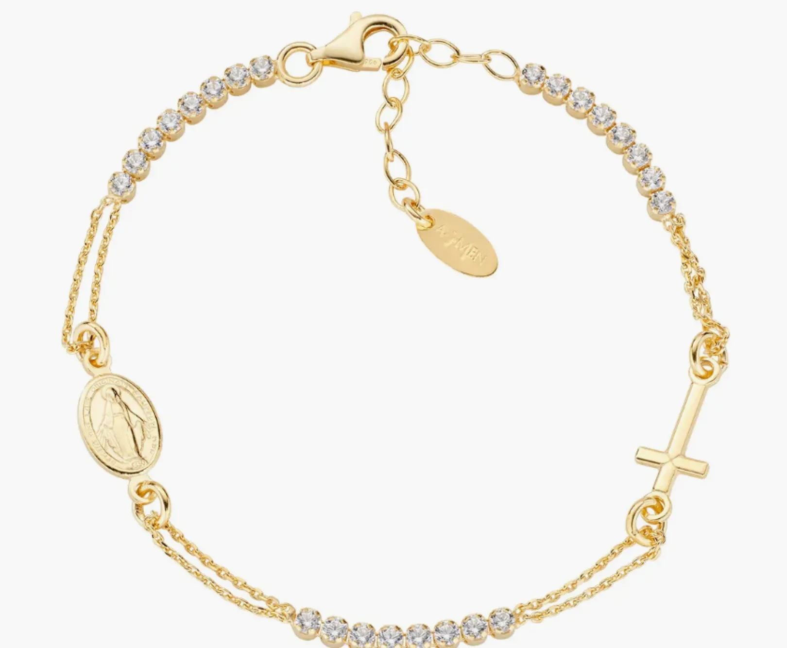 bracciale_dorato_stile_ro_0.webp Best Bracciale Dorato Stile Rosario con Tennis Bianco | BRCRMIGBZ3 Donna Gioielli Moda Donna