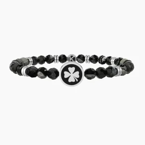 Fashion Bracciale Elastico Uomo Con Agata Nera E Quadrifoglio Gioielli | 732256 Uomo Gioielli Moda Uomo | Idee Regalo