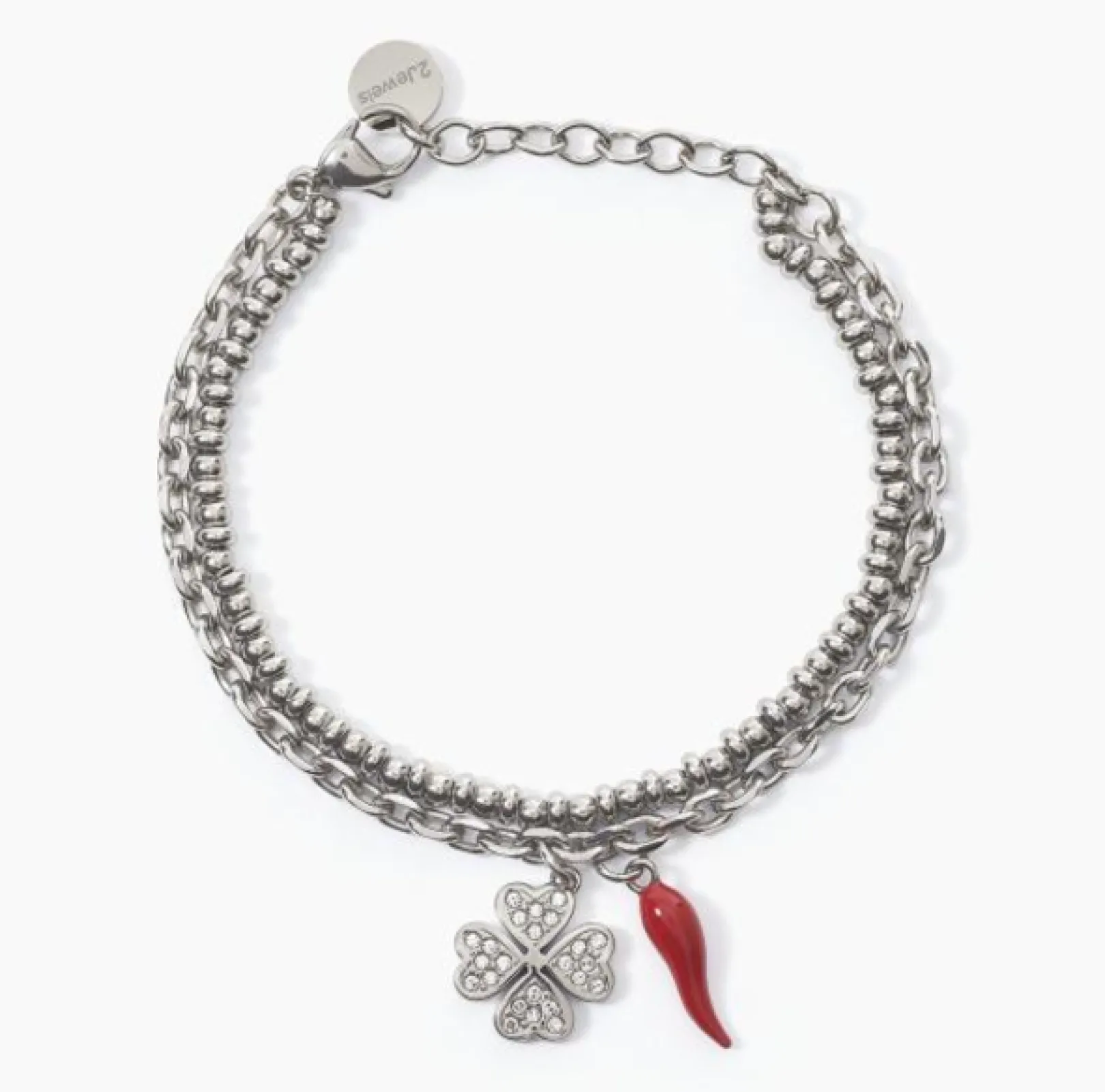 bracciale_in_acciaio_pend_0.webp Online Bracciale In Acciaio Pendente Quadrifoglio E Cornetto 2Jewels | 232310 Donna Gioielli Moda Donna