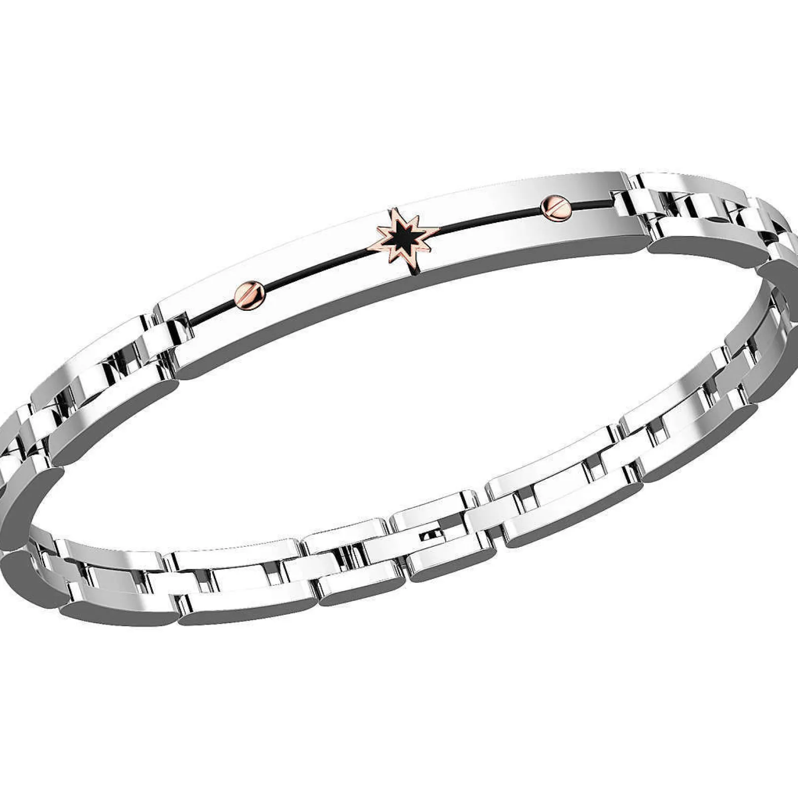 bracciale_uomo_in_acciaio_0-7.webp Sale Bracciale Uomo In Acciaio Con Piastrina Gioielli Hi-Teck | EHB132-R Uomo Gioielli Moda Uomo
