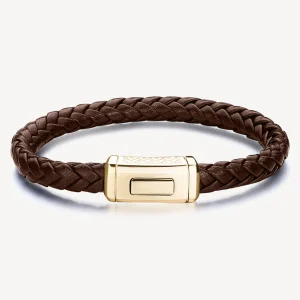 Online Bracciale Uomo In Pelle Marrone E Acciaio Dorato Logan | BOA12B Uomo Gioielli Moda Uomo | Idee Regalo
