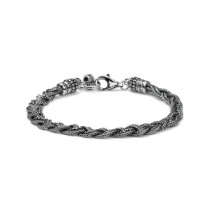 New Bracciale Uomo Intrecci Grani In Argento Brunito Mariacristinasterling | G4499 Uomo Gioielli Moda Uomo