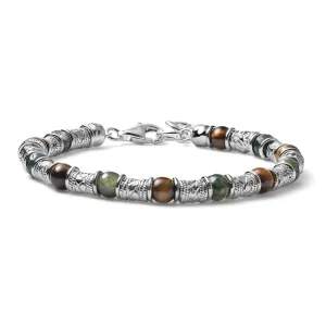 Fashion Bracciale Uomo Siena Agata Muschiata Verde E Occhio Di Tigre Barilotti Decorati In Argento Mariacristinasterling | G4148 Uomo Gioielli Moda Uomo