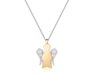 Fashion Collana Con Angelo In Oro Bianco, Giallo E Diamanti Con Pendente Angelo Giannotti | NKT321 Donna Gioielli Moda Donna