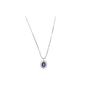 Clearance Collana Donna In Oro Bianco Diamanti E Zaffiro Gioielli E Delucchi | CLN011376 ZF Donna Gioielli Donna