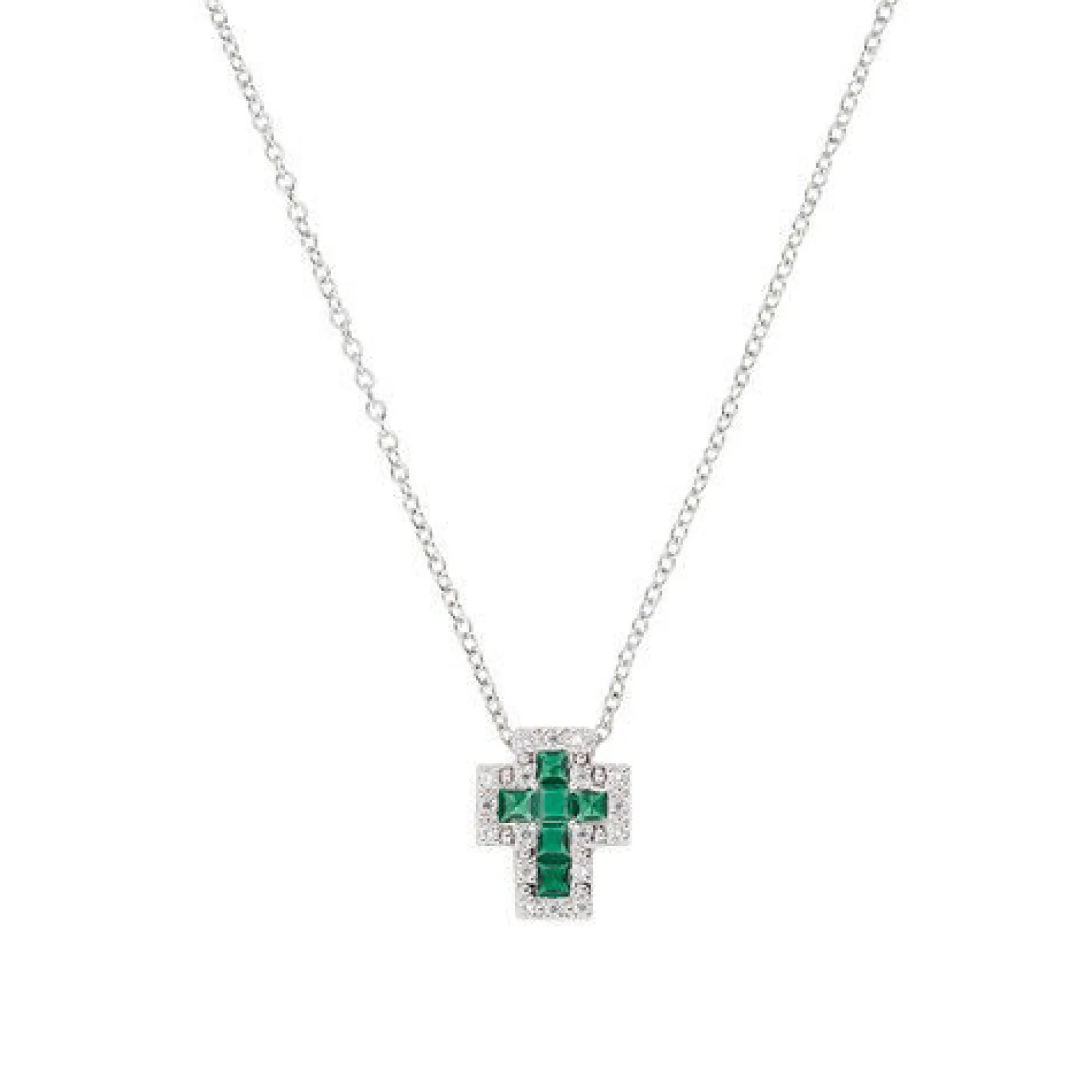 collana_donna_mini_croce__0-1.webp Hot Collana Donna Mini Croce Con Zirconi Bianchi E Verdi Gioielli | CLCRREBBVZ3 Donna Gioielli Moda Donna