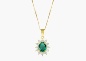 Discount Collana Royal Lady Dorata con Zircone Verde Smeraldo | CLLDGGBVE Donna Gioielli Moda Donna