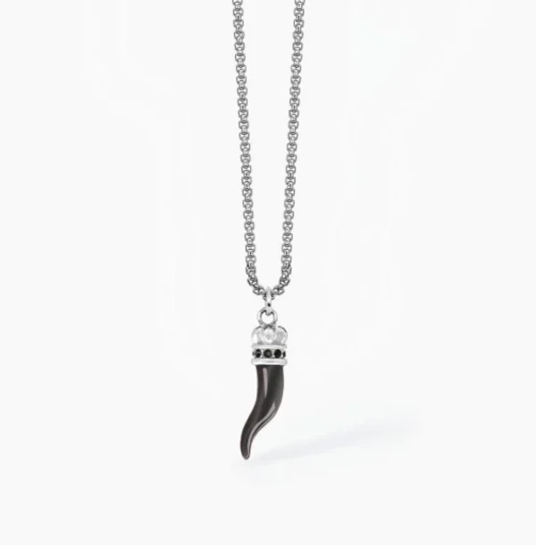 New Collana Uomo Con Cornetto Smaltato Nero Gioielli     | 251647 Uomo Gioielli Moda Uomo