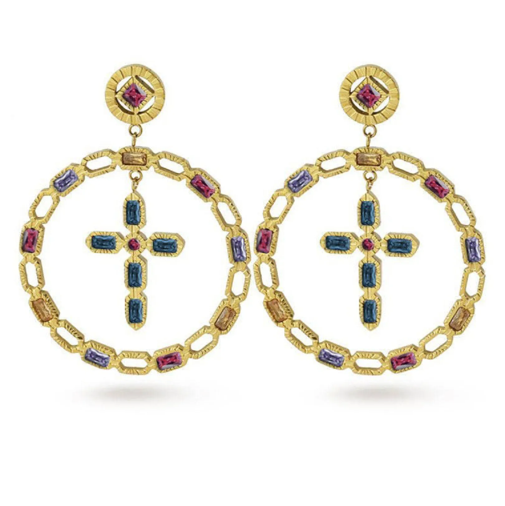 orecchini_donna_croce_con_0.webp Online Orecchini Donna Croce Con Zirconi Colorati Gioielli | BPE913COM Donna Gioielli Moda Donna | Idee Regalo